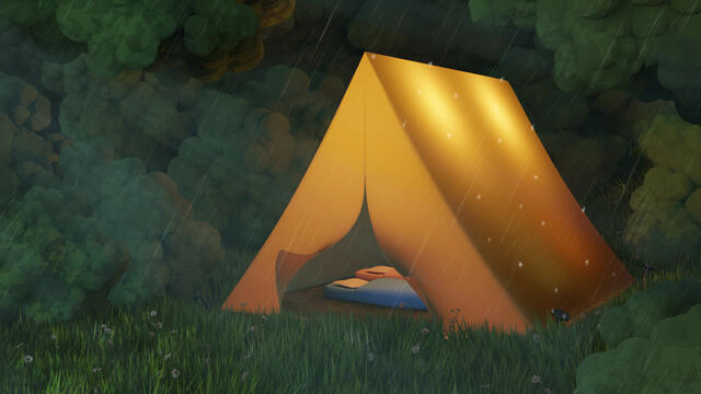 Camping Tent in Rainy Forest