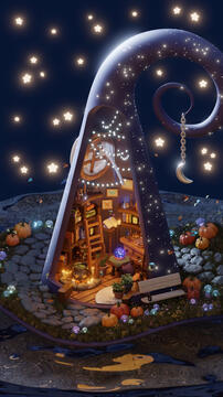 Witch hut in the shape of a witch hat made for Halloween