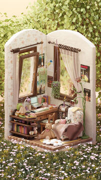 Cozy study corner surrounded by nature